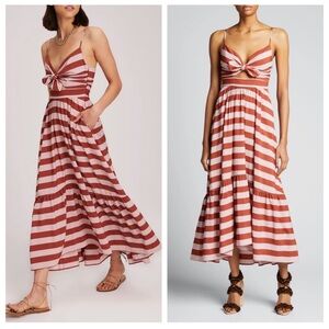 A.L.C. Rust and White Striped Tie-Front Maxi Dress